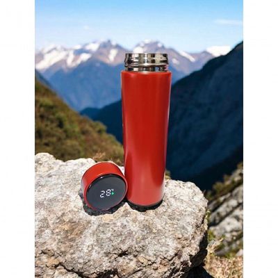 Garrafa Térmica Aço Inox Com Termômetro Digital Led 500ml Vermelho