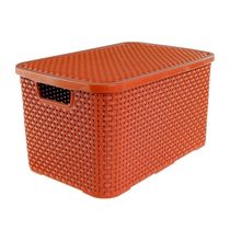 Caixa Organizadora Rattan Cesto Com Tampa 15 Litros Terracota