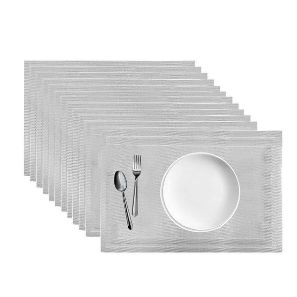 Jogo 12 Lugar Americano Retangular Mesa Prata 30x45cm Pp Em Casa Tem