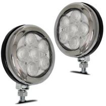 Farol de Milha Strobo Estrobo Safetycar Redondo Led Vermelho Corpo Cromado Par