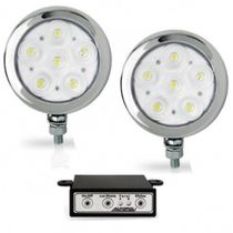 Farol de Milha Strobo Estrobo Safetycar Redondo Led Vermelho Corpo Cromado Par