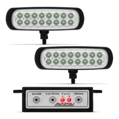 Farol Strobo Estrobo Safetycar Luz Milha Slim Led Vermelho Carcaça Preta Par