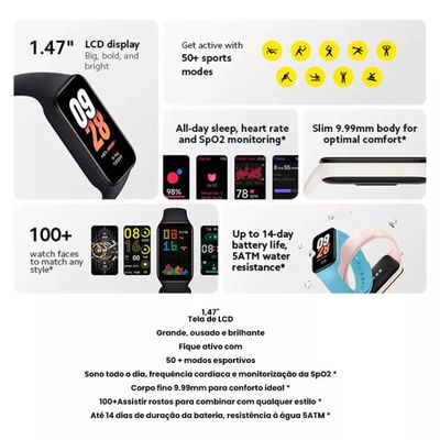 Xiaomi Mi Band 8 Act  Monitor Cardíaco Black Global Original