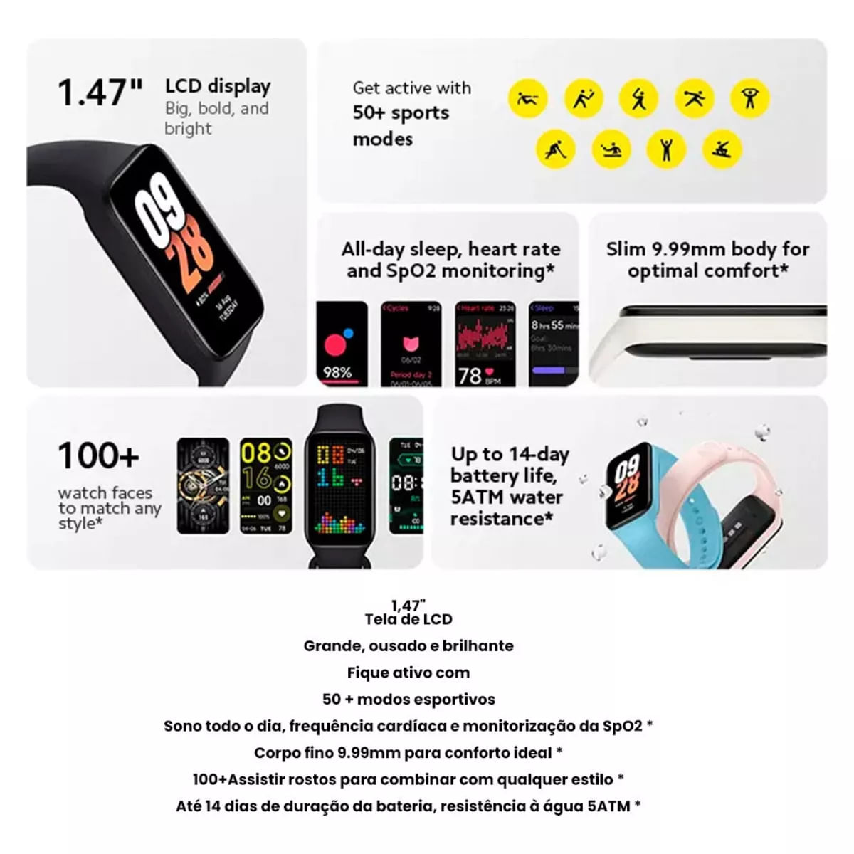 Xiaomi Mi Band 8 Act  Monitor Cardíaco Black Global Original