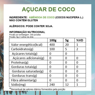 Acuçar de Côco Pacote de 1 kg Sabor Verde