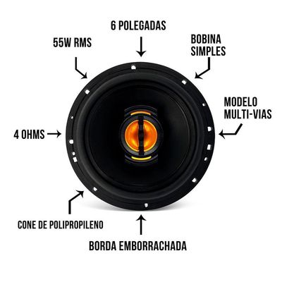 Kit Falante Jb6 Flex 6 Pol 11ow 4r Preto Leson
