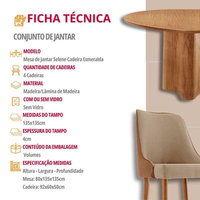 Sala De Jantar Mesa Selene 135cm Madeira Tampo Laminado Turim /star Caramelo/ Imbuia Nat.