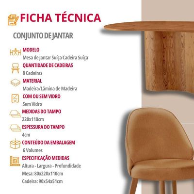 Mesa De Jantar Suiça 220cm Madeira Tampo Laminado Orgânico Star Caramelo / Imbuia Nat.