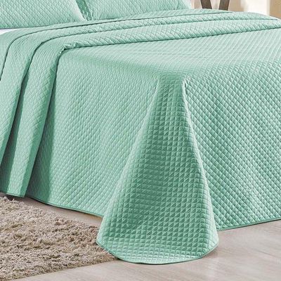 Kit Cobre Leito Colcha Ideale Queen 3 Peças Matelado Geométrico - Verde Tiffany - 100% Poliéster