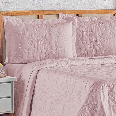 Kit Cobre Leito Colcha Celeste Queen 3 Peças Matelado Floral 180 Fios - Rose