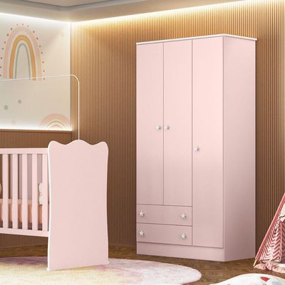 Guarda Roupa Com 2 Gavetas Vicenza Rosa Acetinado