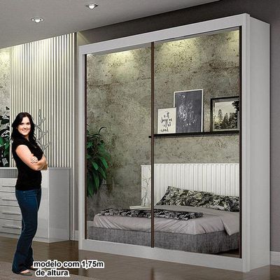 Guarda Roupa 2 Portas 2 Espelhos São Paulo Gold Branco - Leifer Móveis