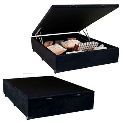 Cama Box Baú Casal Suede + Colchão De Espuma D33 Sereneprime 138cm Preto