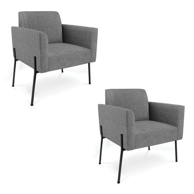 Poltrona Pé De Ferro Preto Kit 2 Decorativa Marisa Linho D03 - D'rossi Cor Grafite