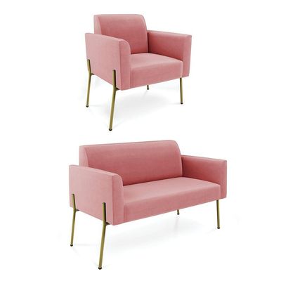 Sofá Namoradeira E Poltrona Pé De Ferro Dourado Marisa Suede D03 - D'rossi Cor Rose