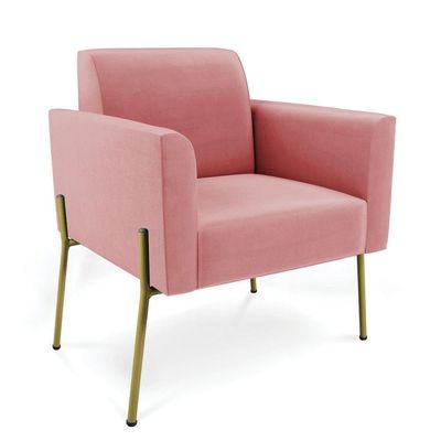 Sofá Namoradeira E Poltrona Pé De Ferro Dourado Marisa Suede D03 - D'rossi Cor Rose