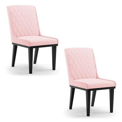 Cadeira Sala De Jantar Base Madeira Preto Kit 2 Sofia Suede D03 - D'rossi Cor Rosa Bebê