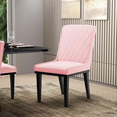 Cadeira Sala De Jantar Base Madeira Preto Kit 2 Sofia Suede D03 - D'rossi Cor Rosa Bebê