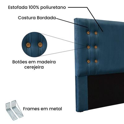 Cabeceira Cama Box King 195 Cm Gênova Veludo Azul Marinho S04 - D'rossi