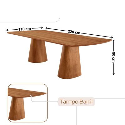 Mesa De Jantar Noronha 220cm Madeira Tampo Barril 8 Cadeiras Eva Luna / Imbuia Nat.