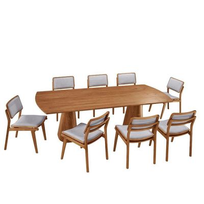Mesa De Jantar Noronha 220cm Madeira Tampo Barril 8 Cadeiras Eva Luna / Imbuia Nat.