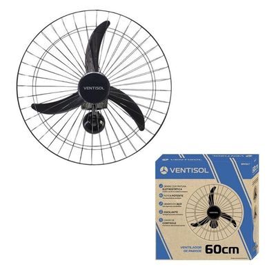 Ventilador De Parede Ventisol 200w Grade Metal 60cm Preto Bivolt