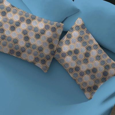 Jogo de Cama Portallar King Malha 100% Algodão Denim Gold 3 Pçs Azul