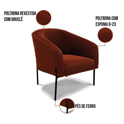 Poltrona Decorativa Pé De Ferro Preto Kit 2 Stella Bouclê Terra D03 - D'rossi