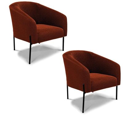 Poltrona Decorativa Pé De Ferro Preto Kit 2 Stella Bouclê Terra D03 - D'rossi