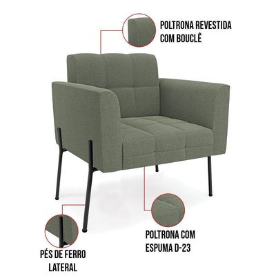 Namoradeira E 2 Poltronas Pé De Ferro Pto Elisa Bouclê Menta D03 - D'rossi