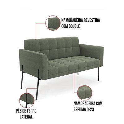 Namoradeira E 2 Poltronas Pé De Ferro Pto Elisa Bouclê Menta D03 - D'rossi