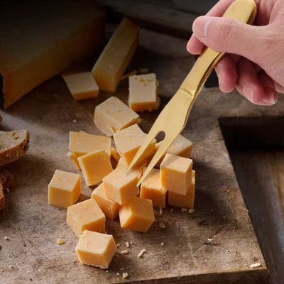 Faca Garfo Queijo Camarao Manteiga Jogo Aço Inox Dourado 3un