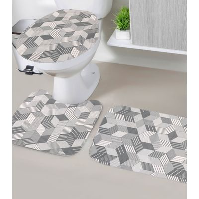 Jogo De Banheiro Estampado Tapetes Junior Cinza UN / Cinza