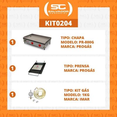 Kit - Chapa Lanche Bifeteira A Gás Pr-800g + Prensa Pão + Kit Gás - Progás