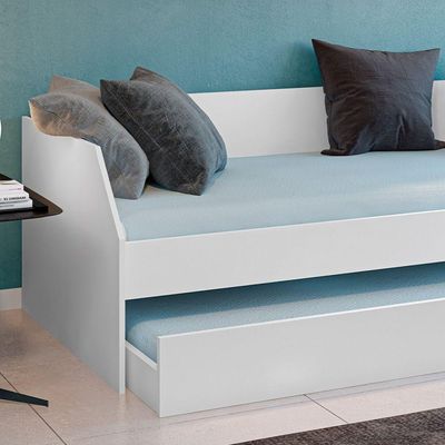 Bicama Solteiro Duo Com Cama Auxiliar Em Mdf Premium Branco Com 2 Colchões