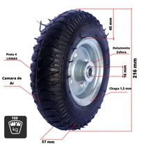 Roda Pneu 250-4 Carrinho De Carga 4 Lonas 5/8 Rol.esfera