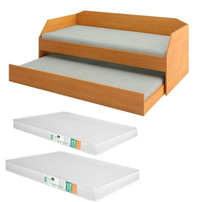 Sofá Cama Solteiro Duo Com Cama Auxiliar Em Mdf Reforçado 15mm Nature Com 2 Colchões