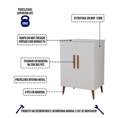 Balcão Aparador Buffet Retrô Bogotá Com 2 Portas Branco