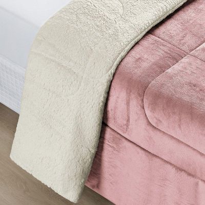 Coberdrom Casa Scarpa Apollo Queen Sherpa Pele De Carneiro + Manta Flannel - Rosa