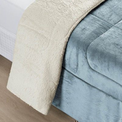 Coberdrom Casa Scarpa Apollo Queen Sherpa Pele De Carneiro + Manta Flannel - Azul Quartzo