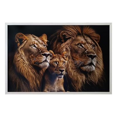 Quadro Decorativo Leões Moldura Cx Alta 100x66 Titulos Moldura Branca