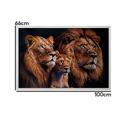 Quadro Decorativo Leões Moldura Cx Alta 100x66 Titulos Moldura Branca