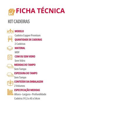 Conjunto Com 2 Cadeiras MDF Copper Premium Turim 07/Naturale