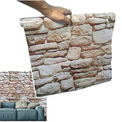 Papel De Parede Kit 6 Unid Autoadesivo Vinilico Pedra Marrom Claro