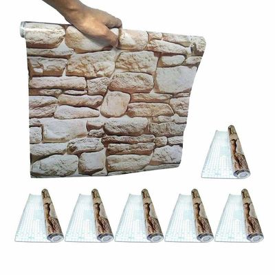 Papel De Parede Kit 6 Unid Autoadesivo Vinilico Pedra Marrom Claro