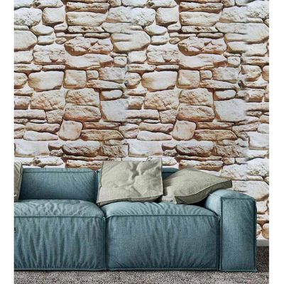 Papel De Parede Kit 6 Unid Autoadesivo Vinilico Pedra Marrom Claro