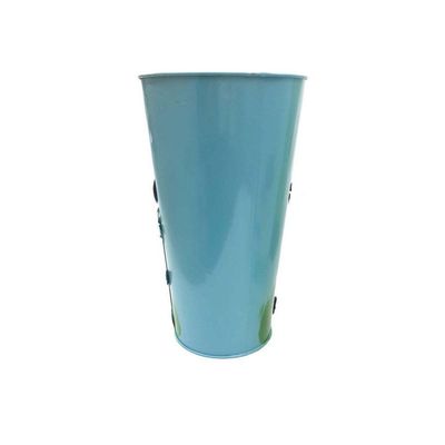 Vaso Balde Metal Enfeite Jardim Quintal Varanda Joaninha Flor Azul