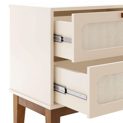 Kit 2 Mesas De Cabeceira 2 Gavetas Santorini Off White 60 Cm Com Tela Indiana - Off White