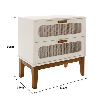 Kit 2 Mesas De Cabeceira 2 Gavetas Santorini Off White 60 Cm Com Tela Indiana - Off White