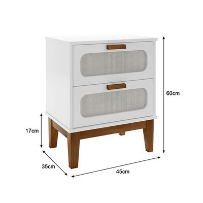 Kit 2 Mesas De Cabeceira 2 Gavetas Santorini Branco 45 Cm Com Tela Indiana - Branco